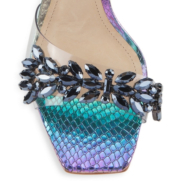 Schutz Shary Iridescent Crystal-Embellished Sandals in Rainbow Light - Picture 4 of 13